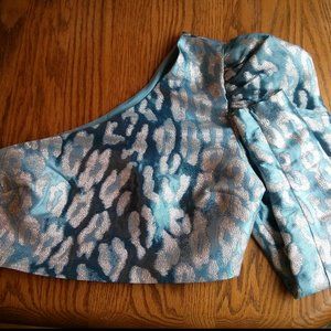 NBD Eris Metallic Blue Leopard One Sleeve Top Size S Club Party Cocktail NYE